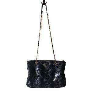 DKNY Purse Long Chain Crossbody Evening Bag Black Vegan Snakeskin Animal Print